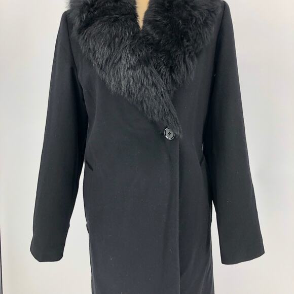 Sofia Cashmere Women Long Full Length Coat 6 Black Fur Collar Wool Cashmere NWOT - Picture 6 of 13